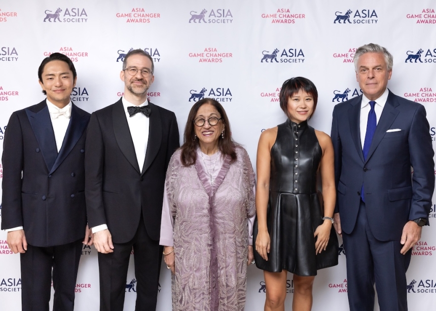 2025 Asia Game Changer Award honorees Hue Park, Will Aronson, Kiran Nadar, Yuja Wang, and Jon M. Huntsman, Jr.