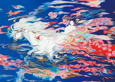 Yoshitaka Amano, ‘Time and Light’ (detail), 2018, Automotive paint on aluminum, Courtesy the artist and LOMEX.