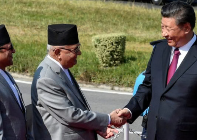 Chinese and Nepalese Presidents Shake Hands